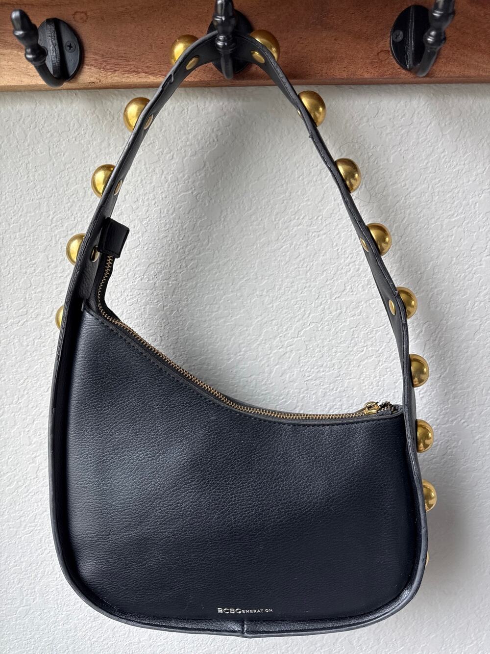 BCBGeneration Black Hobo Shoulder Bag with Gold Stud Accents